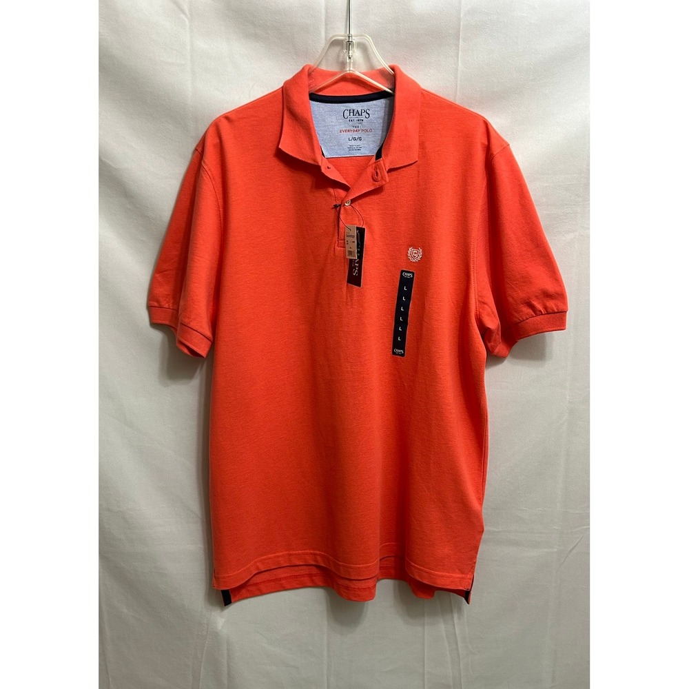 Chaps‎ Mens Everyday Polo Shirt Hot Coral Orange Short Sleeve L CM22PL100X NWT